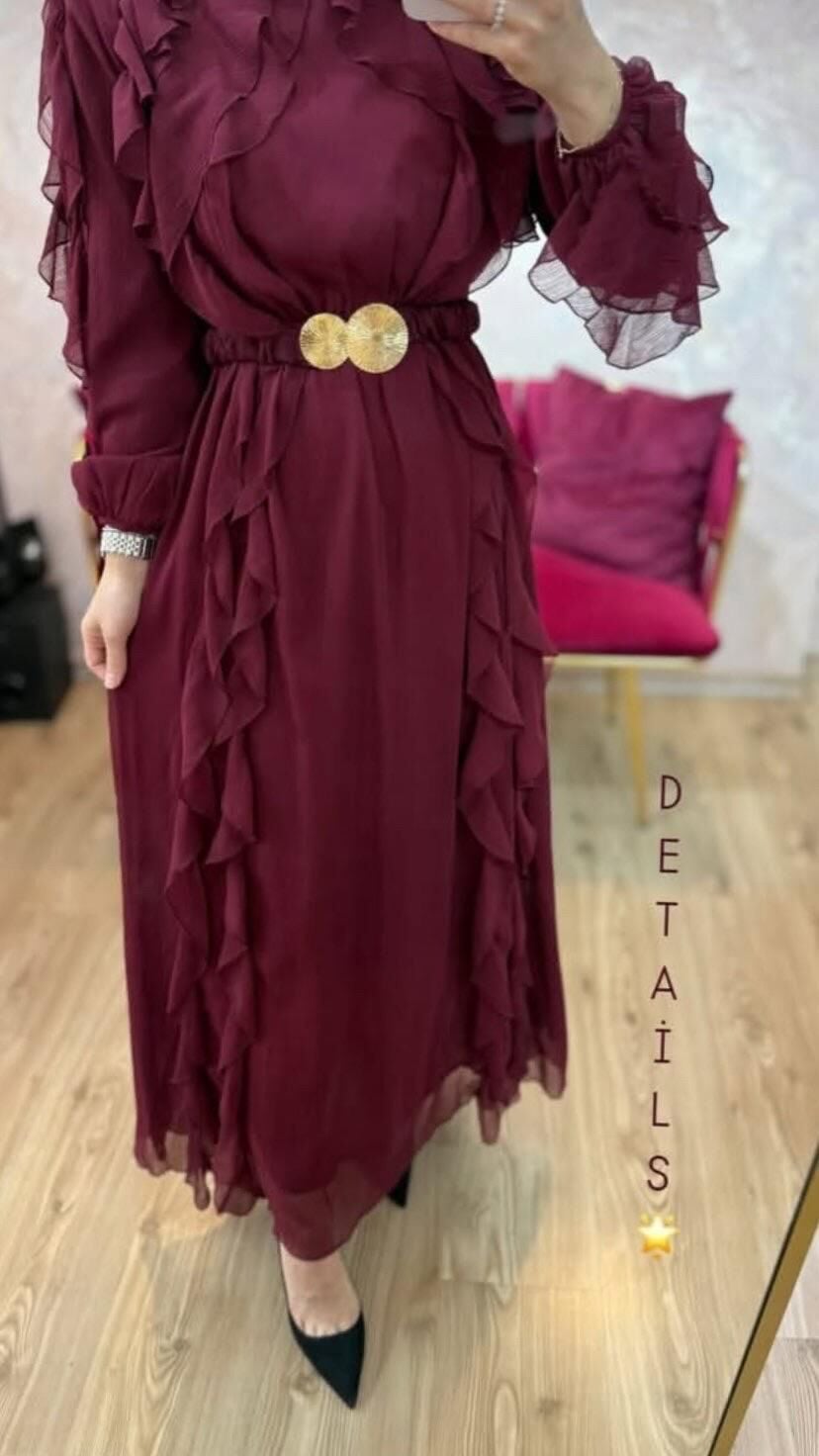 SPECIAL RUFFLE ELBİSE BORDO