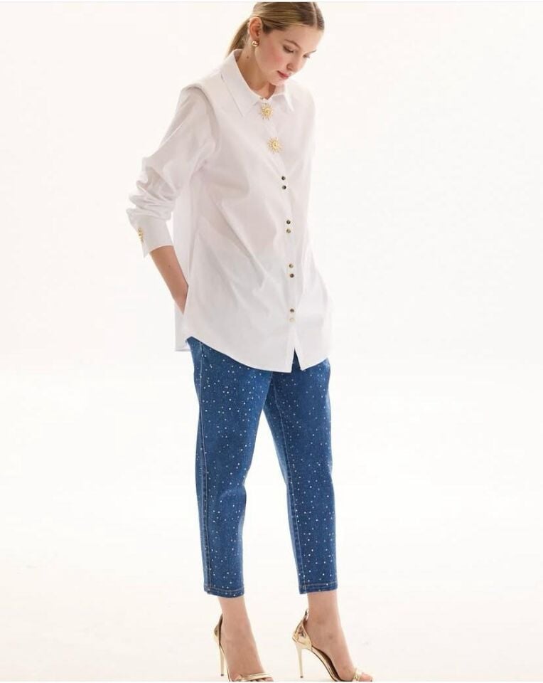 Denim taşlı pantolon lacivert