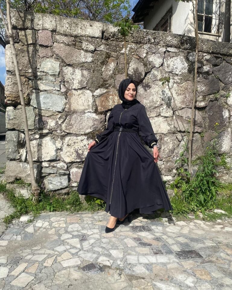 Shıny zıpper elbise siyah