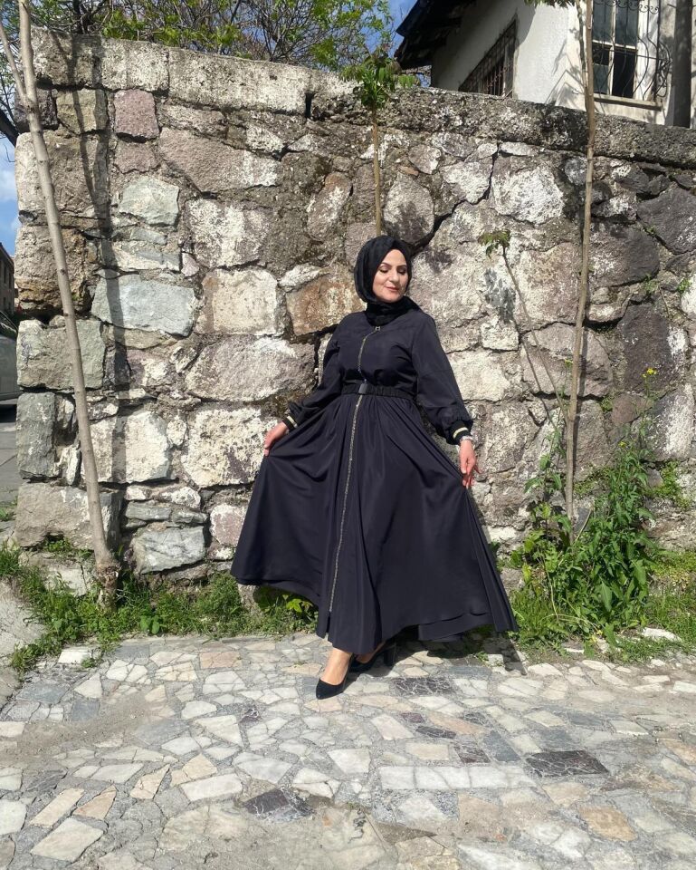 Shıny zıpper elbise siyah