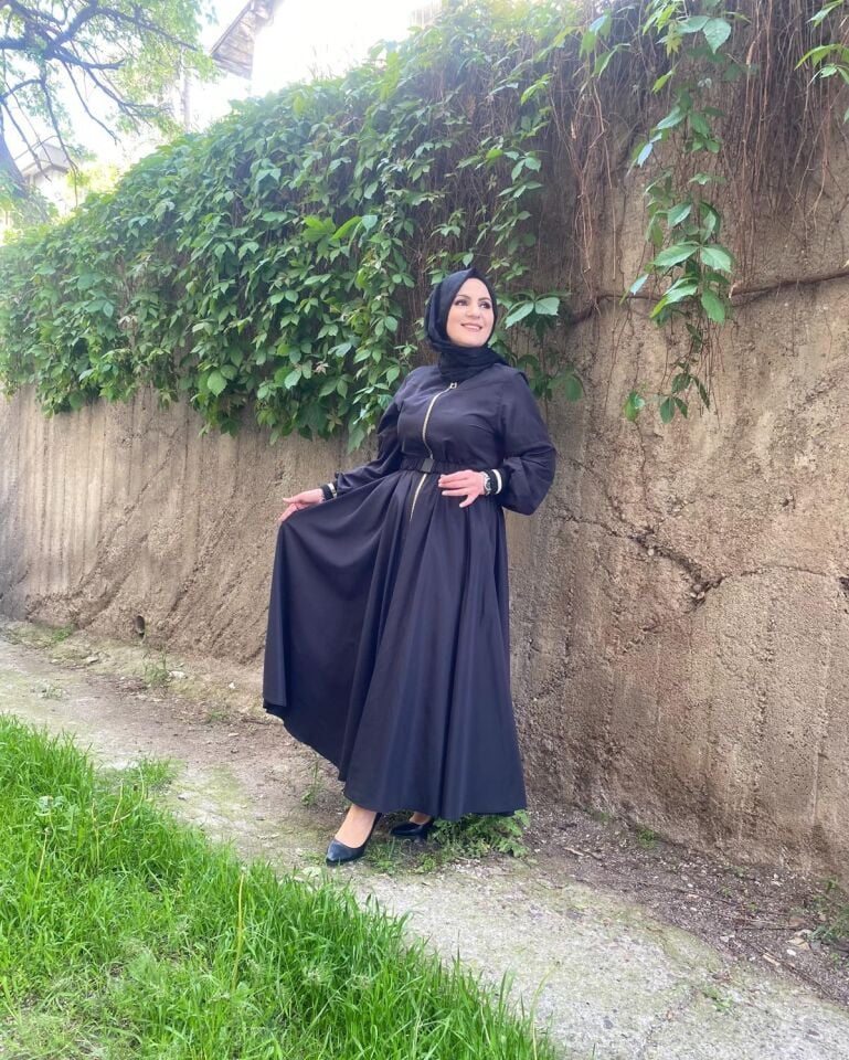 Shıny zıpper elbise siyah