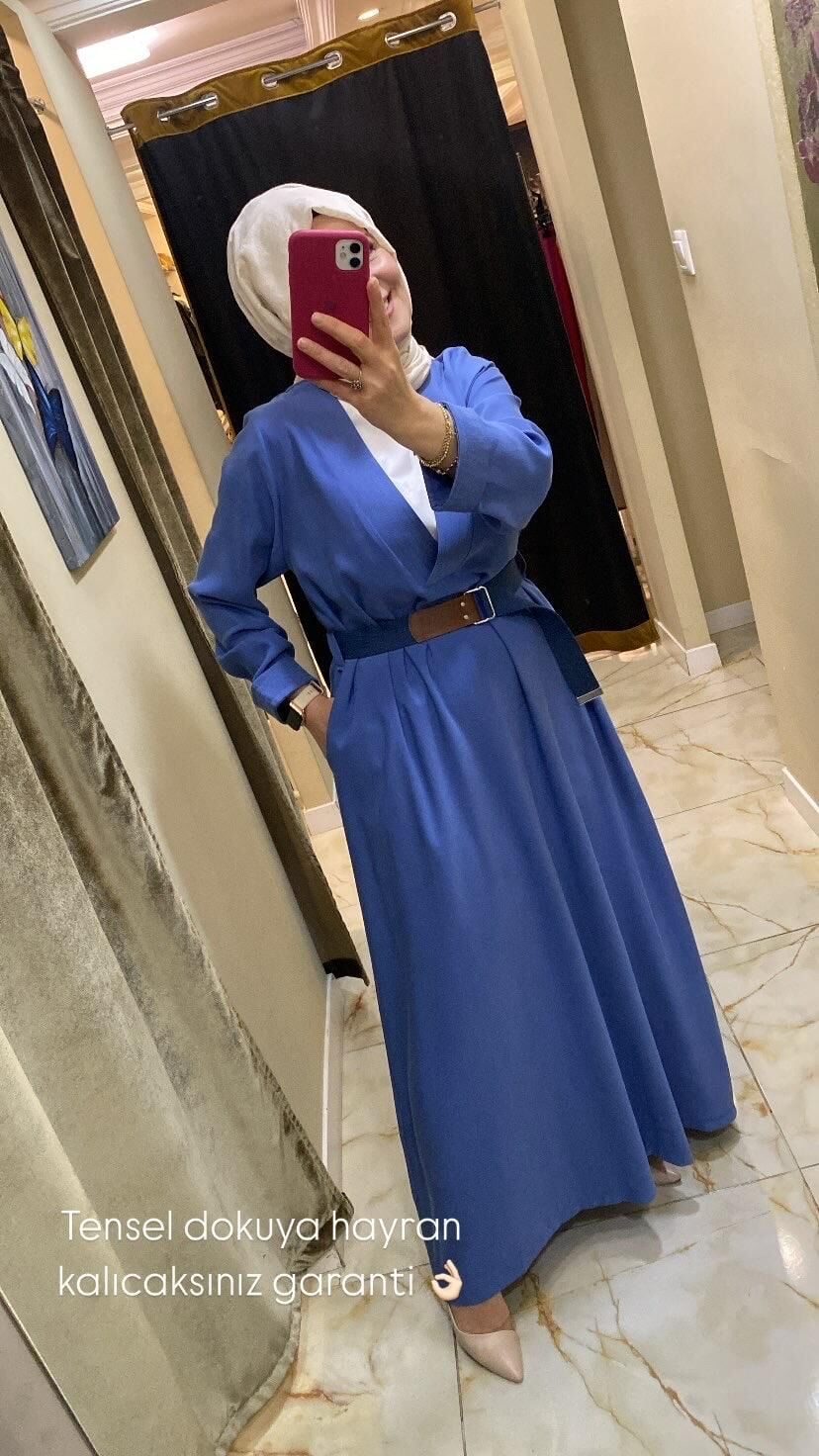 Mavi elbise tensel kumaş