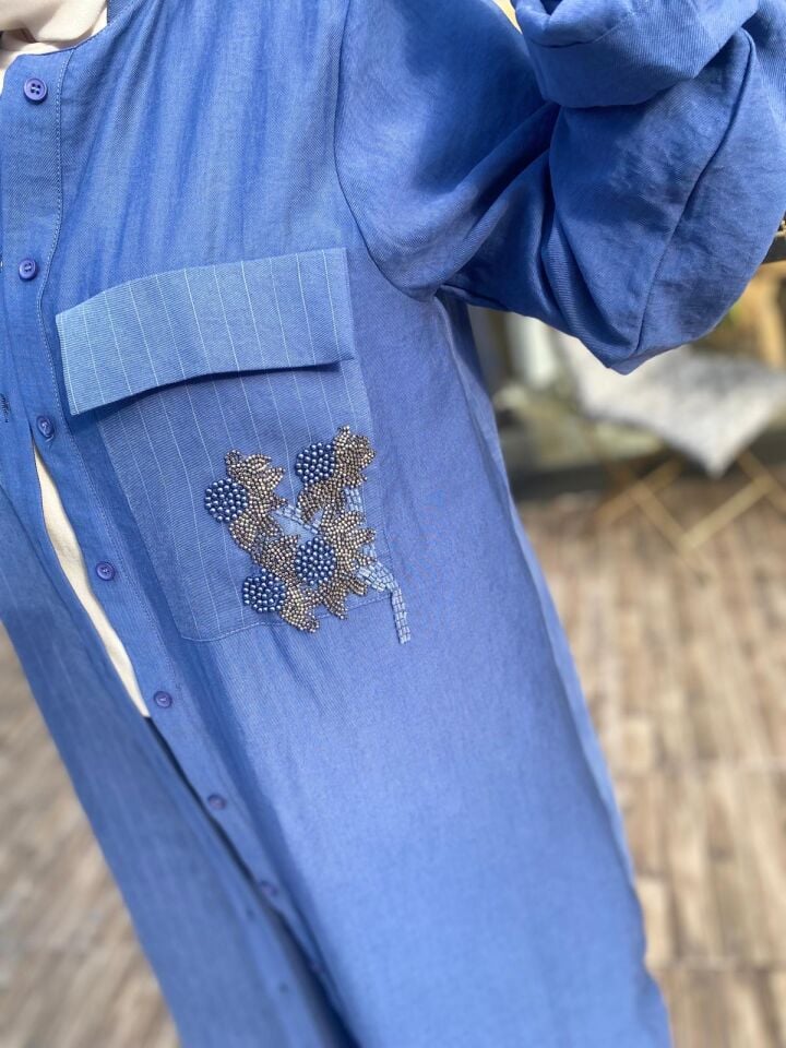Pantolon gömlek takım indigo renk