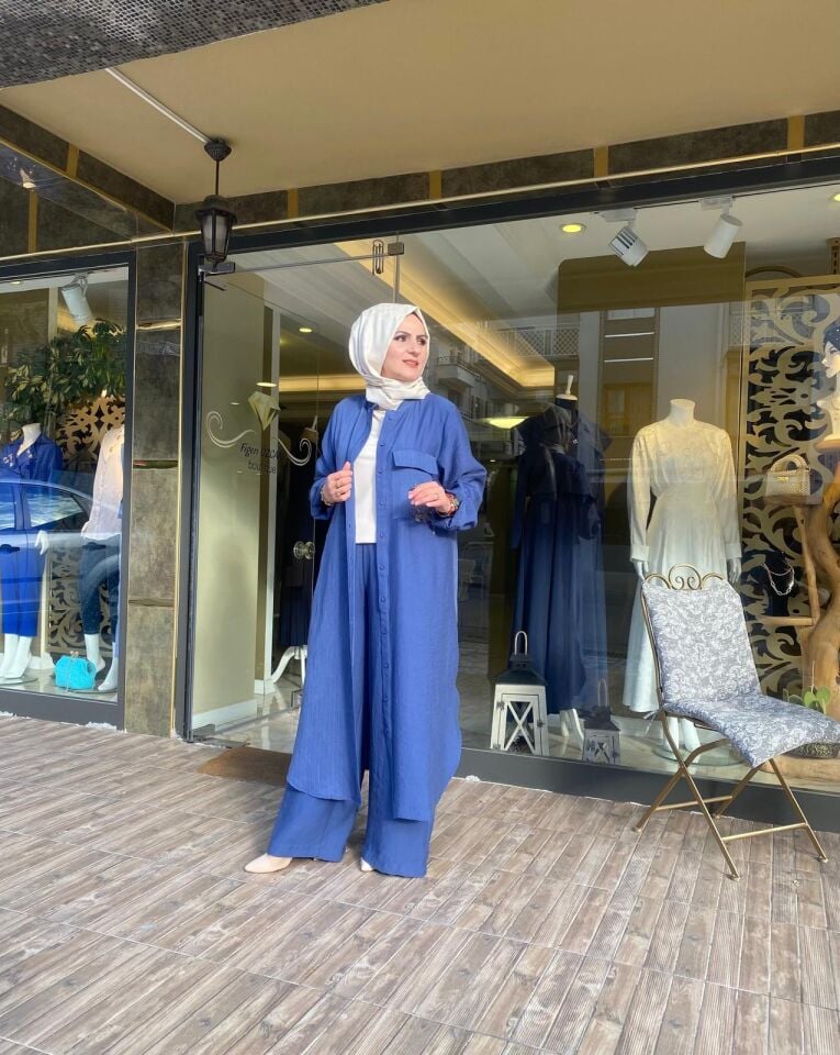 Pantolon gömlek takım indigo renk