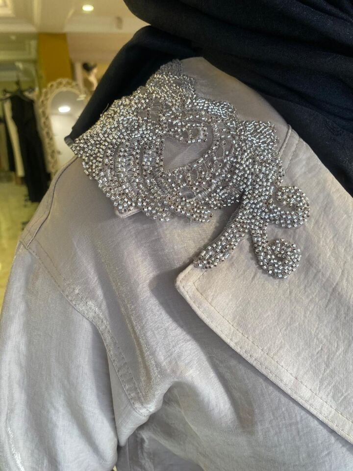 Parlak tensel kumaş kap bej renk