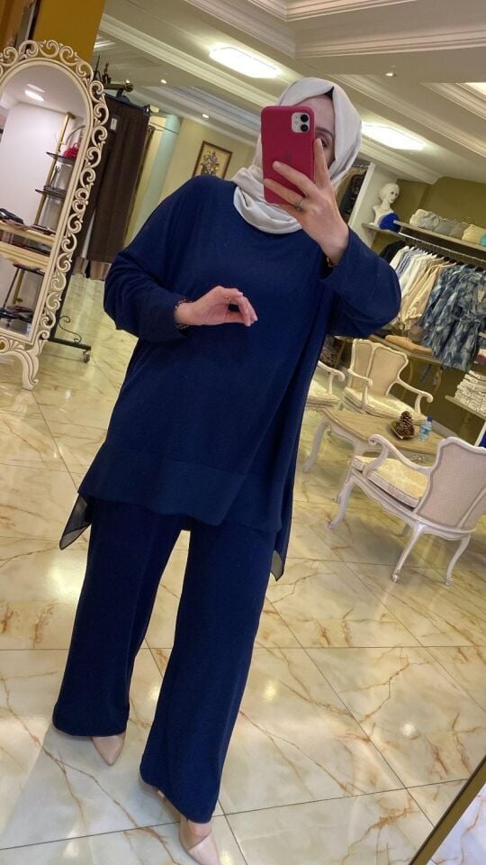 Pantolon takım etek ucu kulaklı şifon detaylı