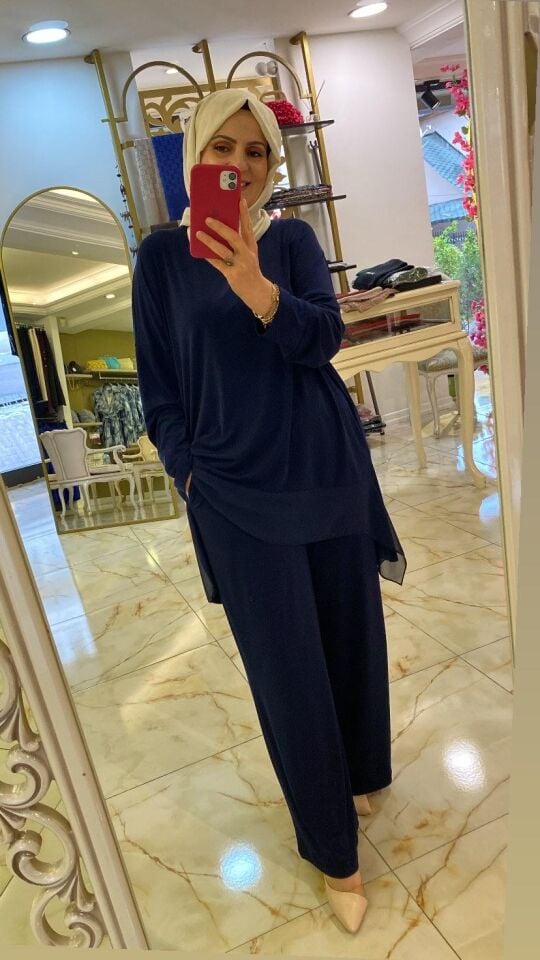 Pantolon takım etek ucu kulaklı şifon detaylı