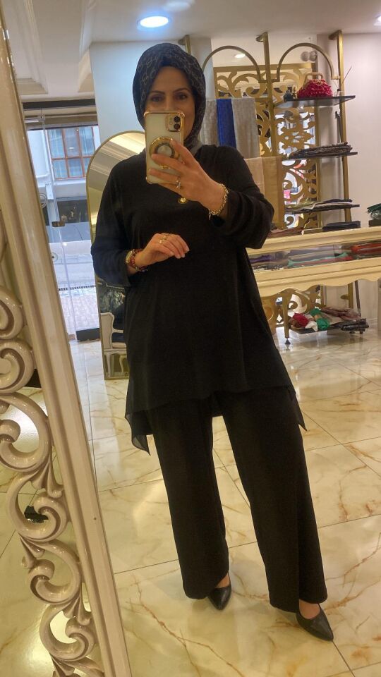 Pantolon takım etek ucu kulaklı şifon detaylı