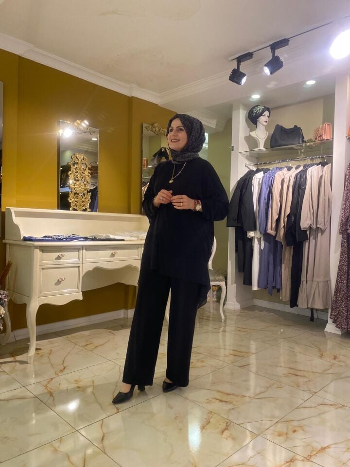 Pantolon takım etek ucu kulaklı şifon detaylı