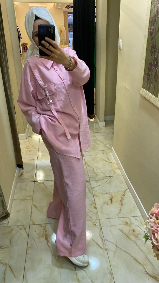 Tensel kumaş pembe takım