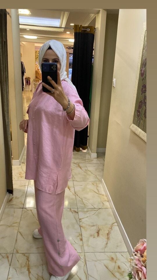 Tensel kumaş pembe takım