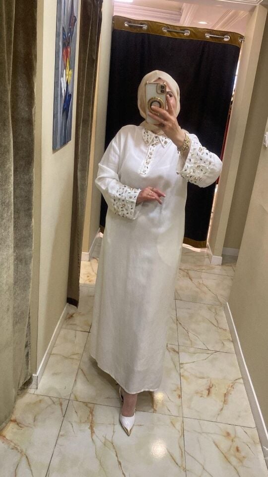 Linen keten elbise beyaz