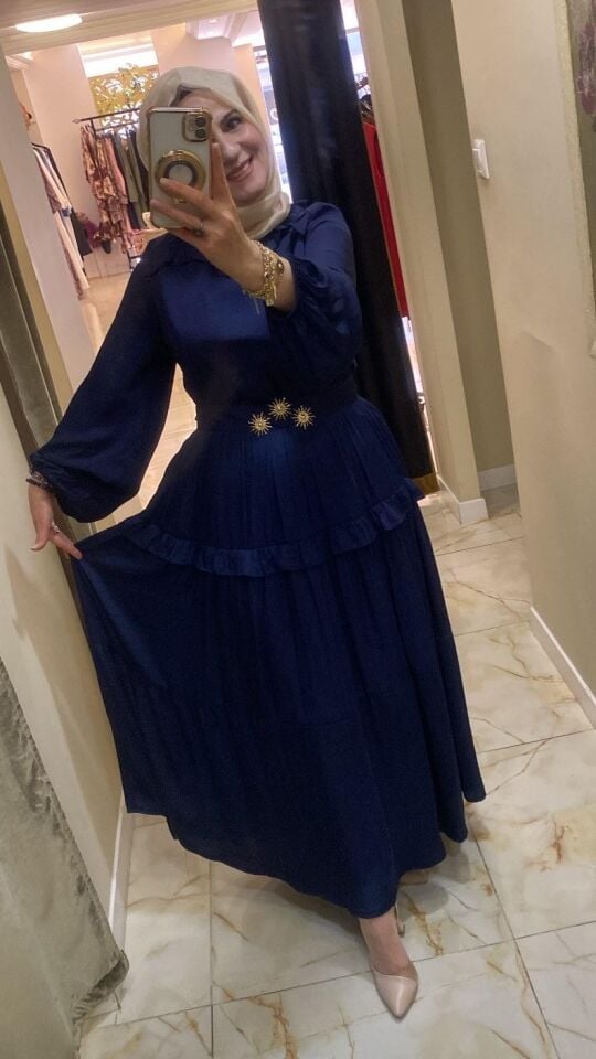 Shıny ruffle elbise lacivert