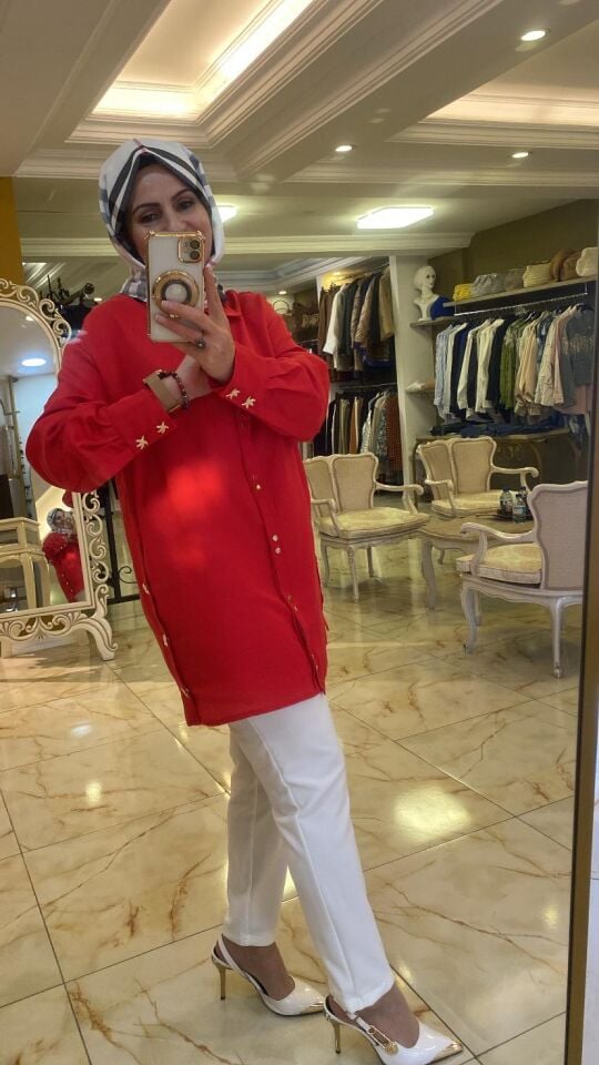 Keten gömlek kırmızı