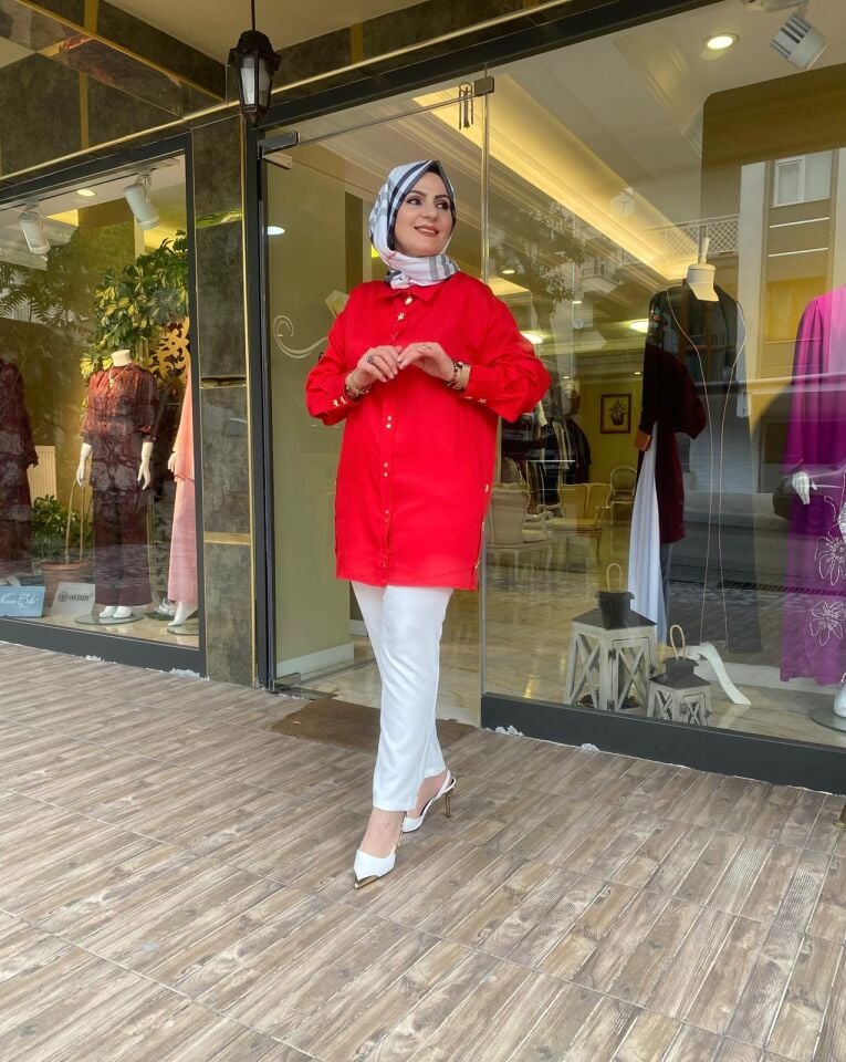 Keten gömlek kırmızı