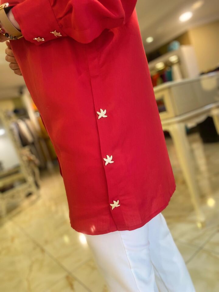 Keten gömlek kırmızı