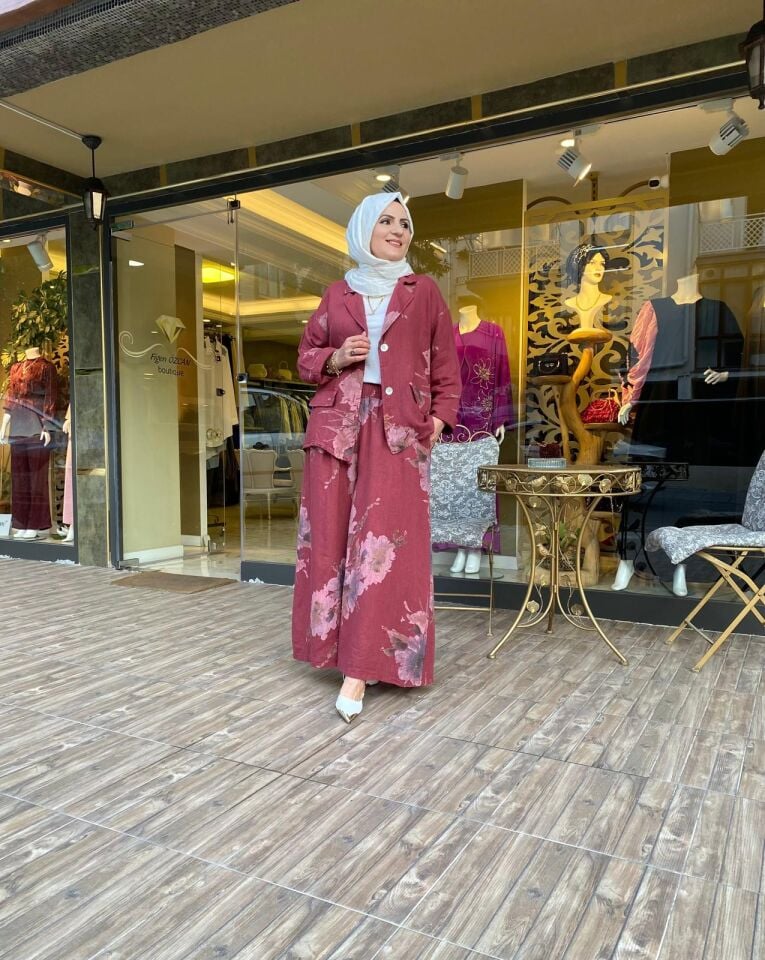 Keten desenli ceketli takım