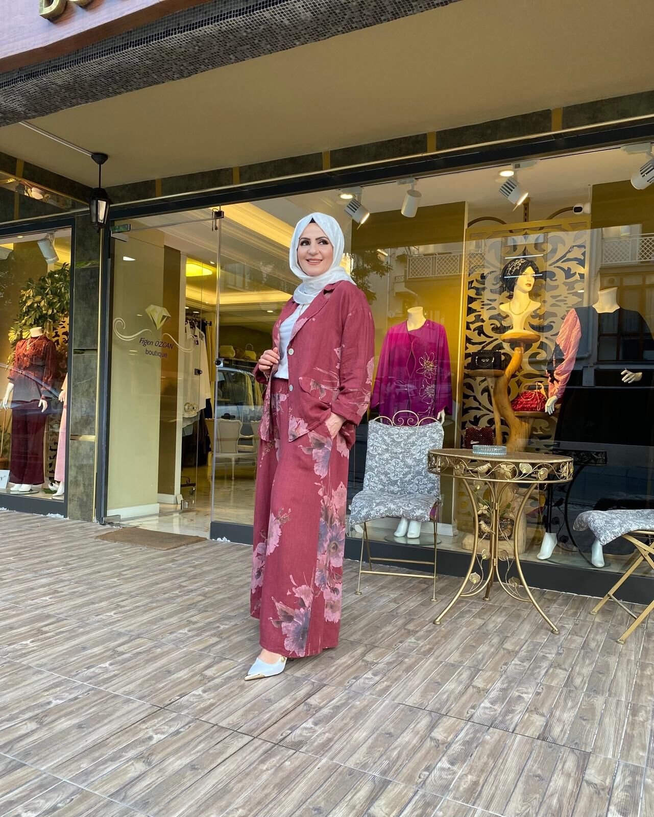 Keten desenli ceketli takım