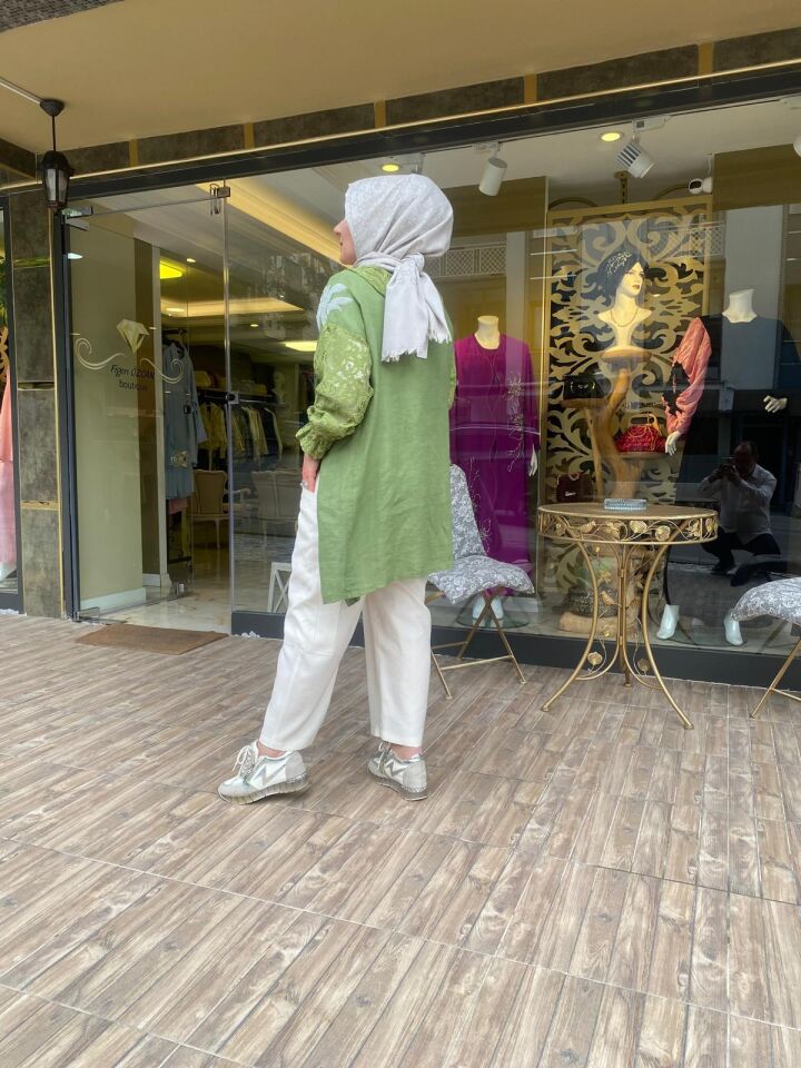 DANTEL DETAYLI KETEN KAP